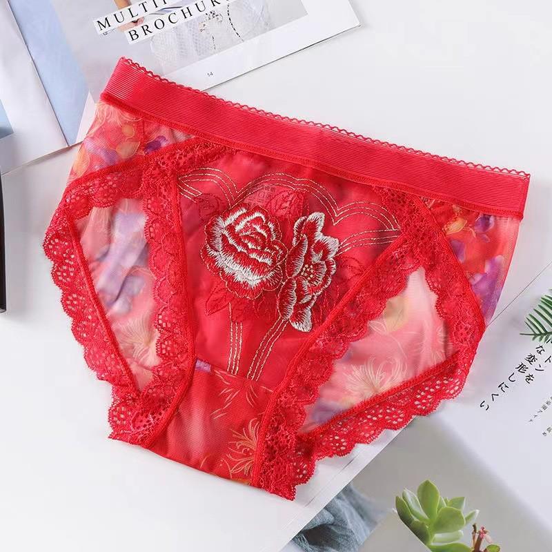 

Женские сексуальные трусики с кружевной вышивкой, средней посадки, с прозрачной сеткой и хлопковой ластовицей XXL красный
