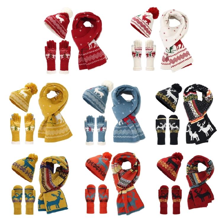 Trendy Red Hat Scarf Gloves Set for Christmas Celebrations Christmas Gifts