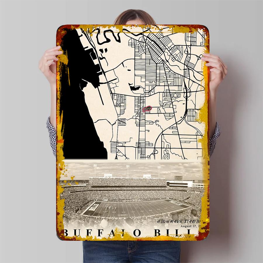 Buffalo Bills Highmark Stadium Vintage Map Metal Wall Art American Football Team Decor for Fans