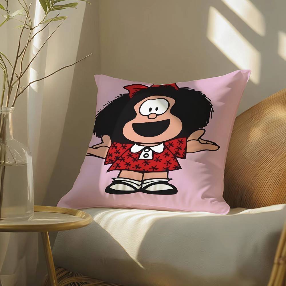 Quino Cartoon Cute Girl Mafalda-M Pillow Case Silky Elegant Comfort Sofa Bed  Invisible Zipper Beach Pillowcase