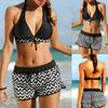 Women Sexy Halter Swimsuit Fashion Patchwork Bikini 2 Pieces Bathing Suit Tankini Shorts