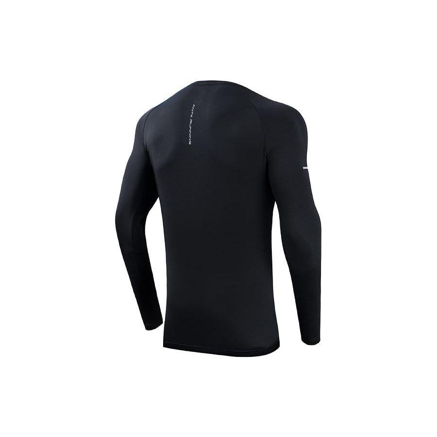 Anta Running Series Solid Color Moisture Wicking Breathable Long Sleeve Knit Shirt Men Tops Black 952335404-4