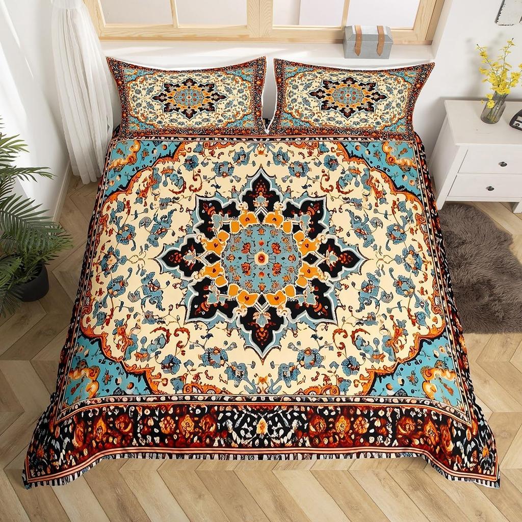 Vintage Blumen Abzeichen Bettbezug Queen King Size Mandala Bettwäsche Set Bohemian Paisley Tagesdecke Leichte Weiche 3-teiliges Set