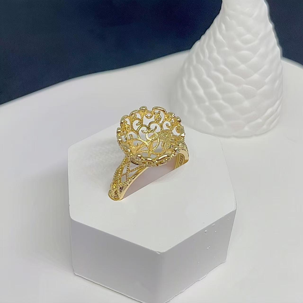 18K Gold-Plated Pearl Lace-Style Adjustable Ring Setting