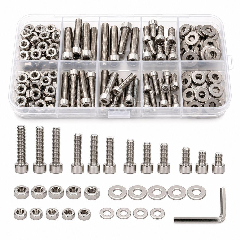 240pcs Stainless Steel Stainless Steel Bolt Set Socket Head Flat Washers Nut And Bolt Set Hex Wrench Included