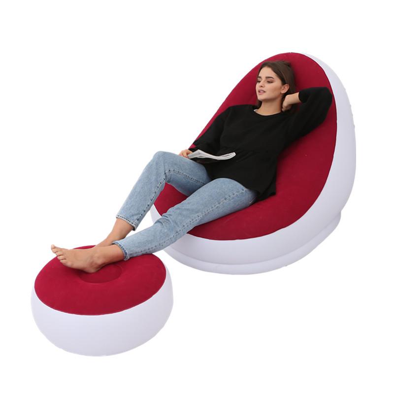 Inflatable Flocked Sofa Bed with Footrest, Foldable Outdoor Lounge Chair - In Stock