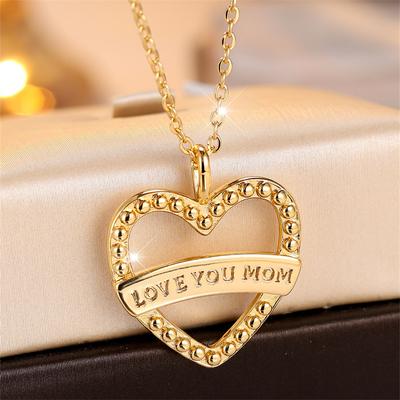 Luxus Goldene Farbe Liebe Dich Mama Halskette Herz Anhänger Muttertag Schmuck Geschenke