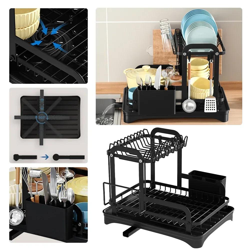 Kitchen Dish Bowl Drainer Storage Rack Kitchen Dish Drying Rack with Drain Basket Countertop Dinnerware Organizer Drainboard
