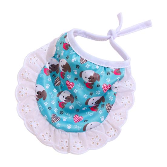 Pet Bib Cartoon Pattern Friendly to Skin Lace Trim Easy-wearing Washable Decorative Polyester