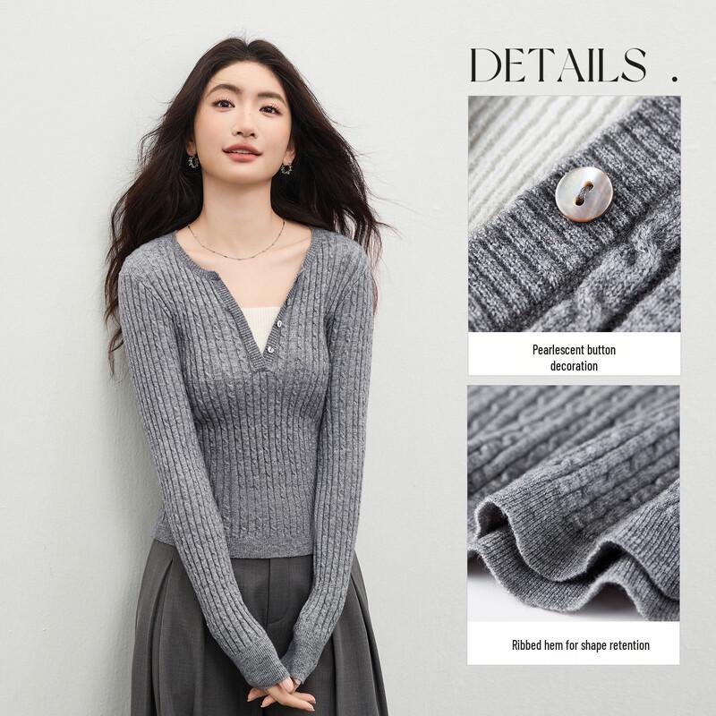 Women's Faux Two-Piece V-Neck Knit Sweater