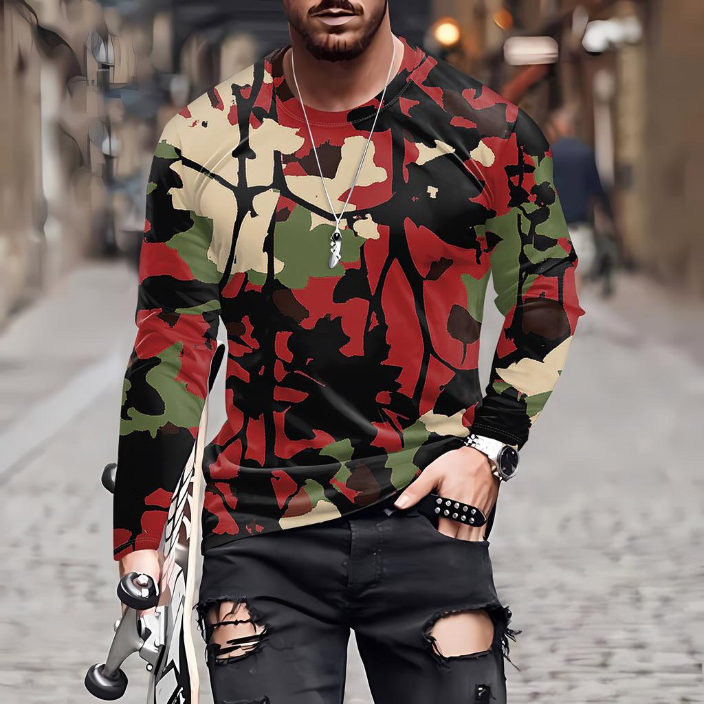 Men's T Shirt O-Neck Clothing Apparel Outdoor Long Sleeve Print Fashion Designer Vintage