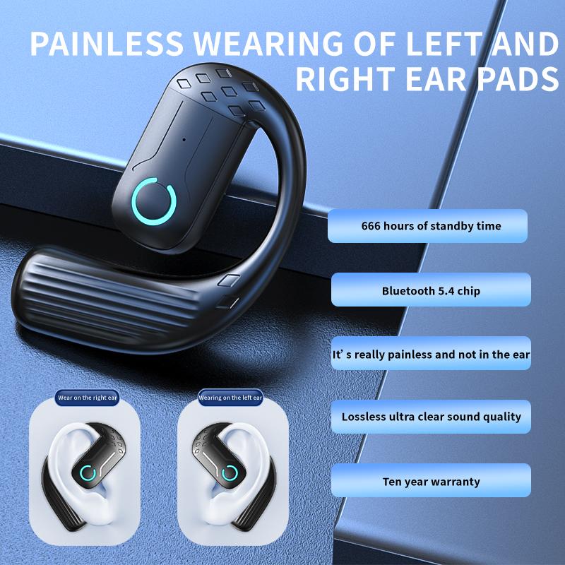 VAORLO Open Wireless Headset Bluetooth 5.4 180° Rotation Adjustable Left Right Ear Universal Earphone Mic Sport Business Music Ear-Hook