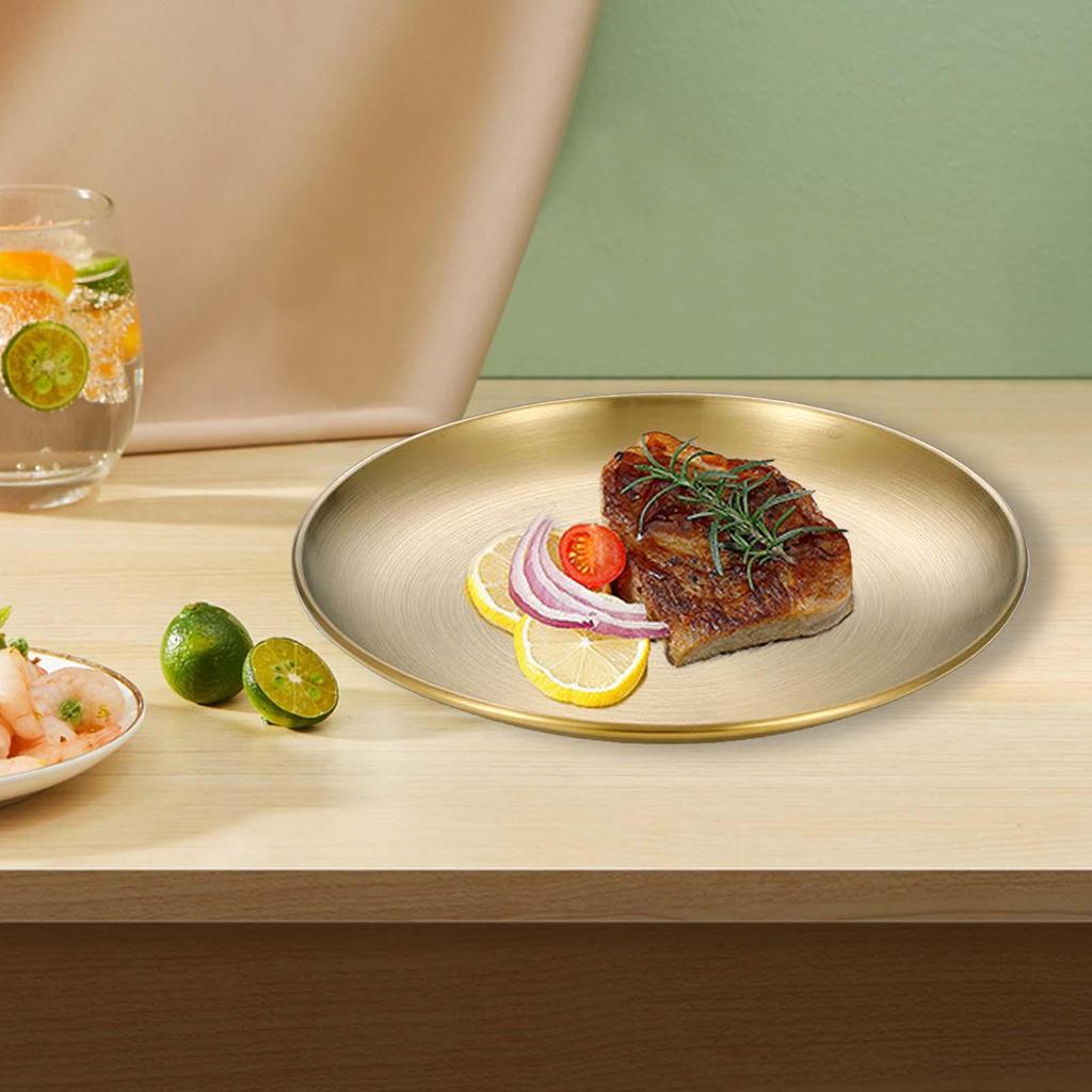 Stainless Steel Plate Reusable Dinnerware Stackable Serving Platter Round Metal Dinner Plate for BBQ Dessert Home Outdoor Hotel