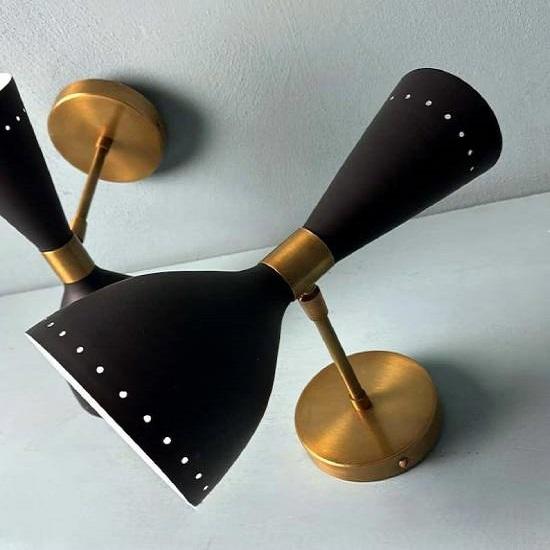 Mid-Century Modern Italian Brass Wall Sconces – Adjustable Diabolo Lamps