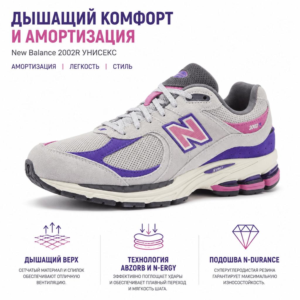 New Balance 2002R Rain Cloud Prism Purple Unisex Sneakers Grey Pink M2002RWB