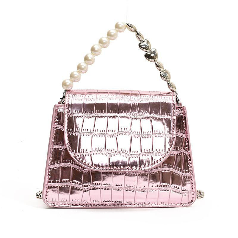 Unique Simple Shoulder Bag For Women Retro Small Square Shape With Chain Accents розовый