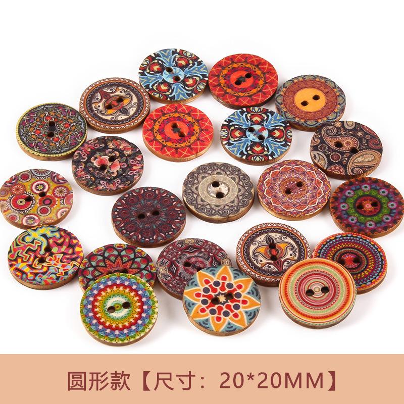 100pcs Rustic Handmade Wooden Buttons, Decorative Hand-Painted DIY Floral, Butterfly & Tree Designs for Crafts