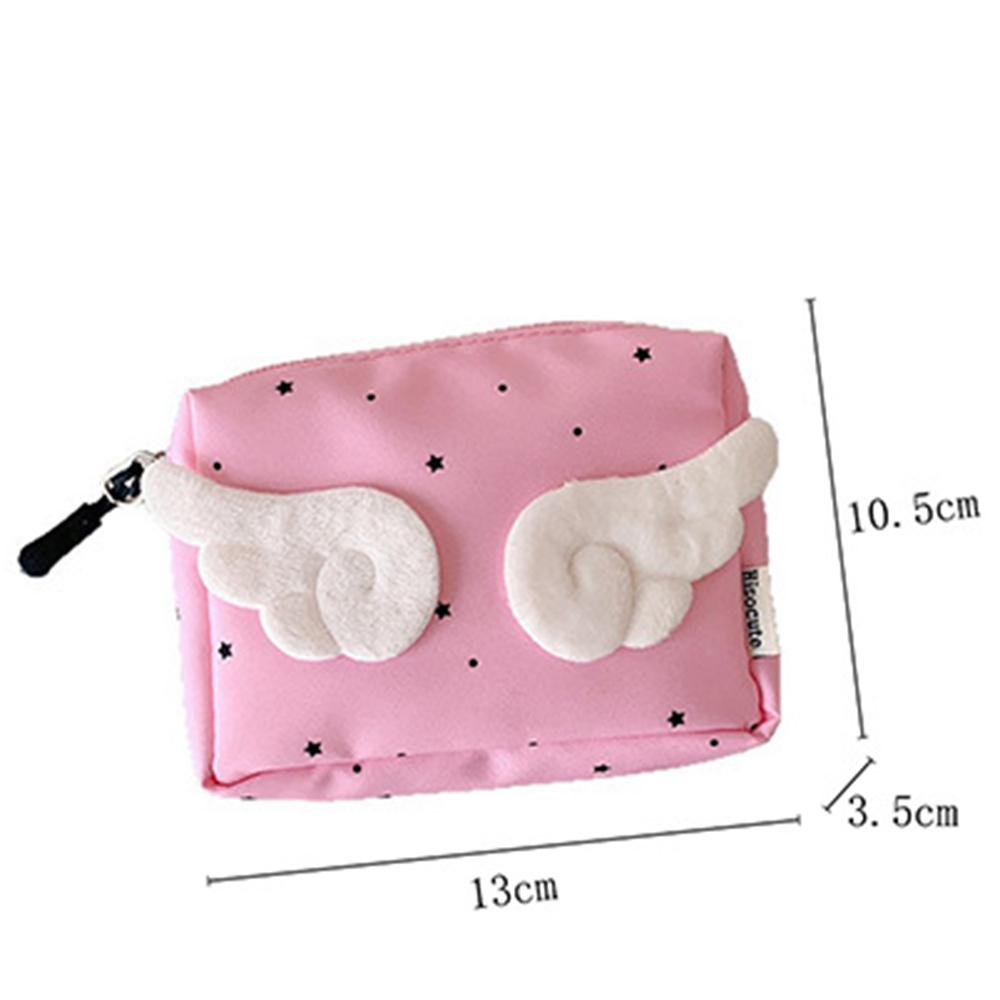 Sweet Kawaii Wings Mini Sanitary Napkin Storage Bag Multi-Layer Headphone Lipstick Organizer Holder Pouch For Makeup Jewelry
