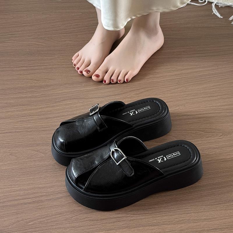 

European Station thick-soled bag head half slippers women s summer wear 2025 new versatile one-pedal casual lazy sandals 35 чёрный