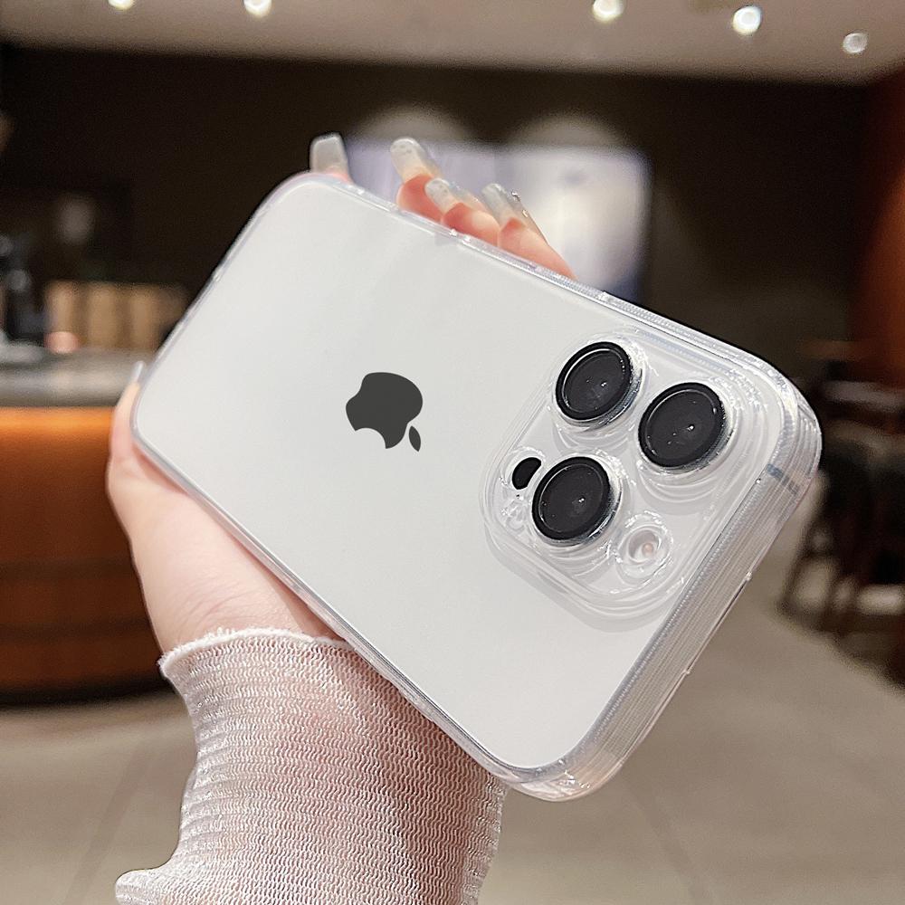 Luxury Transparent Plating Soft Phone Case for iPhone 17 Air 16 15 14 Plus 13 12 Mini 11 Pro Max Back Cover With Lens Protector