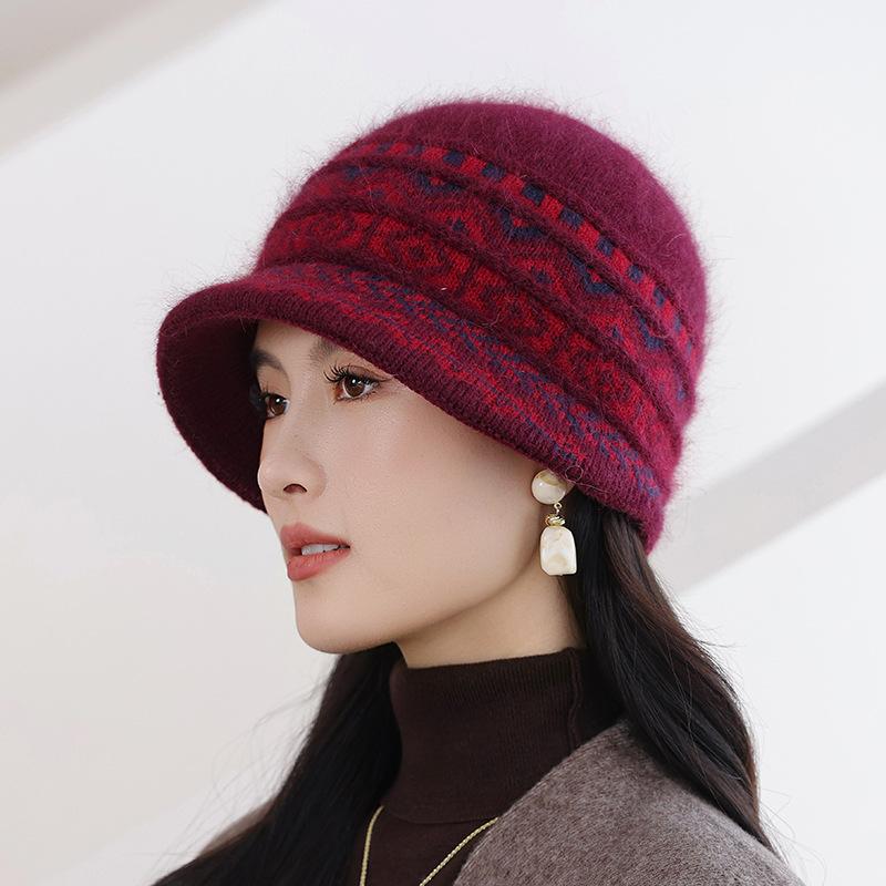 Двойная шапка Женская новая теплая шапка из кроличьего меха Вязаная шерстяная шапка для пожилых Шапка рыбака one size