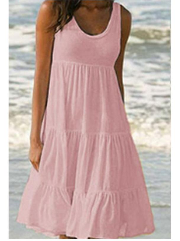 Women's Sleeveless Round Neck Beach Dress - 7 Colors, 8 Sizes, Big Swing Design