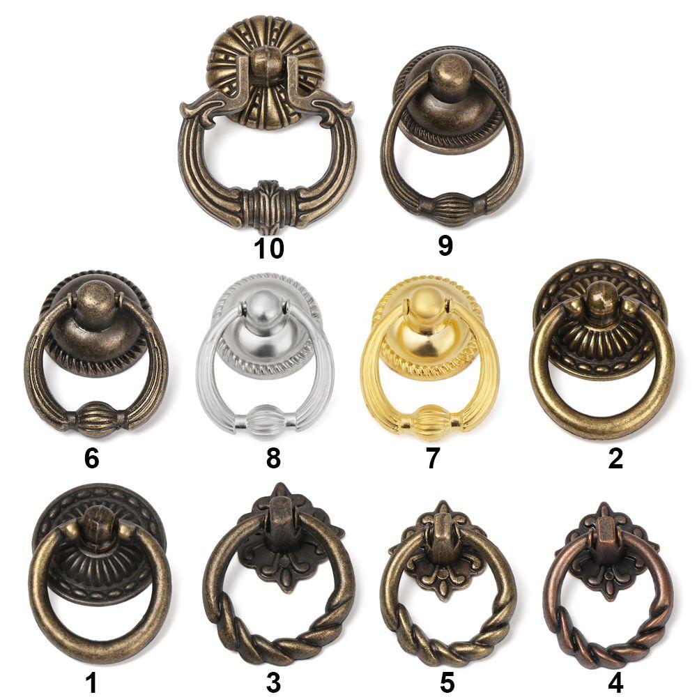 Tirador de Gabinete con Patrón de Anillo Duradero Tiradores Retro para Armario Pomos de Muebles Manijas de Bronce Agujero Único