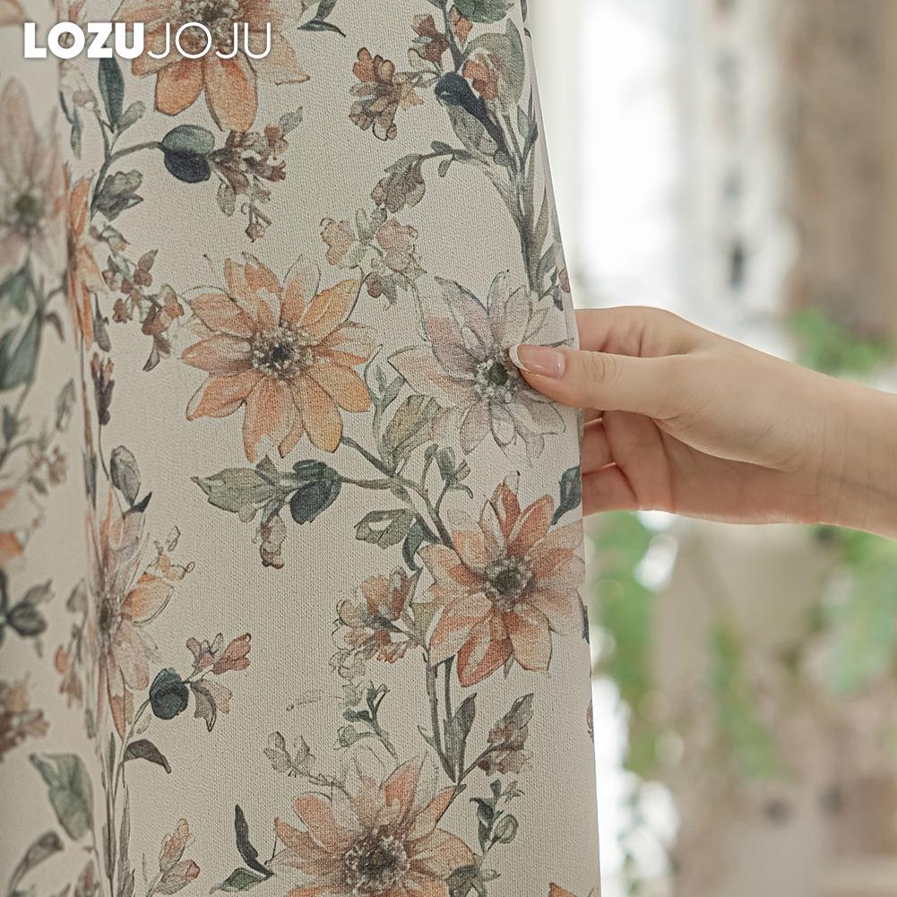 1PC LOZUJOJU Romantic French Countryside Floral Curtains with Lace Blackout Curtains for Bedroom Living Room Home Decor