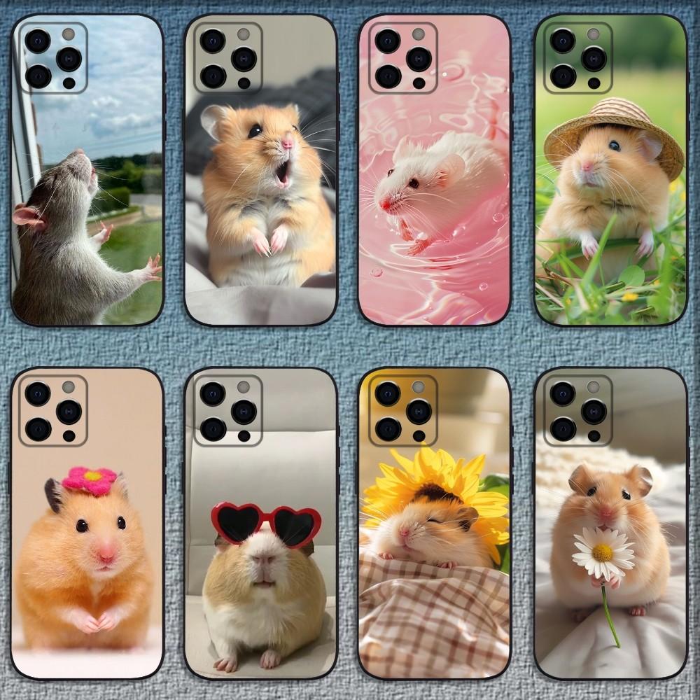 Cute Mouse Rat Hamster Phone Case For iPhone 16,15,14,13,12,11,Pro,X,XS,Max,XR,Plus,Mini Soft Black Cover