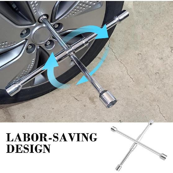 14-Inch Foldable 4 Way Lug Wrench(17,19,21,23mm),Cross Lug Nut Removal Tool/Tire Changing Kit for Car Wheel Lug Nuts,Universal Labor-Saving Tire Iron