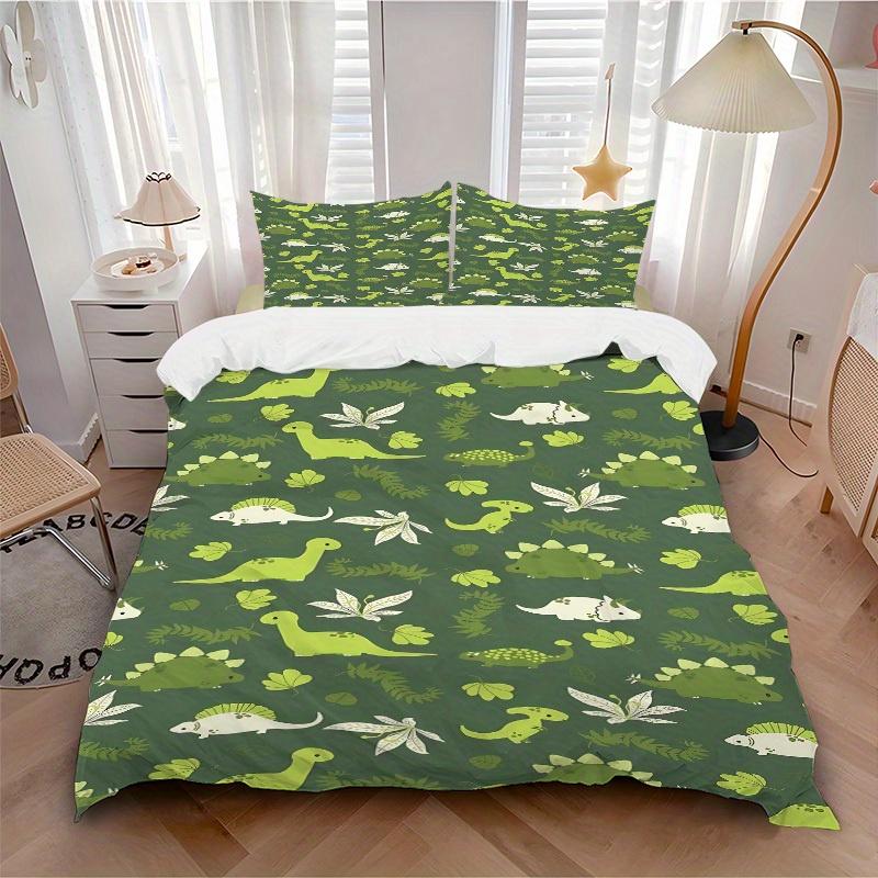 

3pcs Dino Leaf 1Cover + 2Pillowcases, PillowInserts NotIncluded, Machine Washable, All - Season Use, Suitable for Bedroom Guest Room47 135x200cm