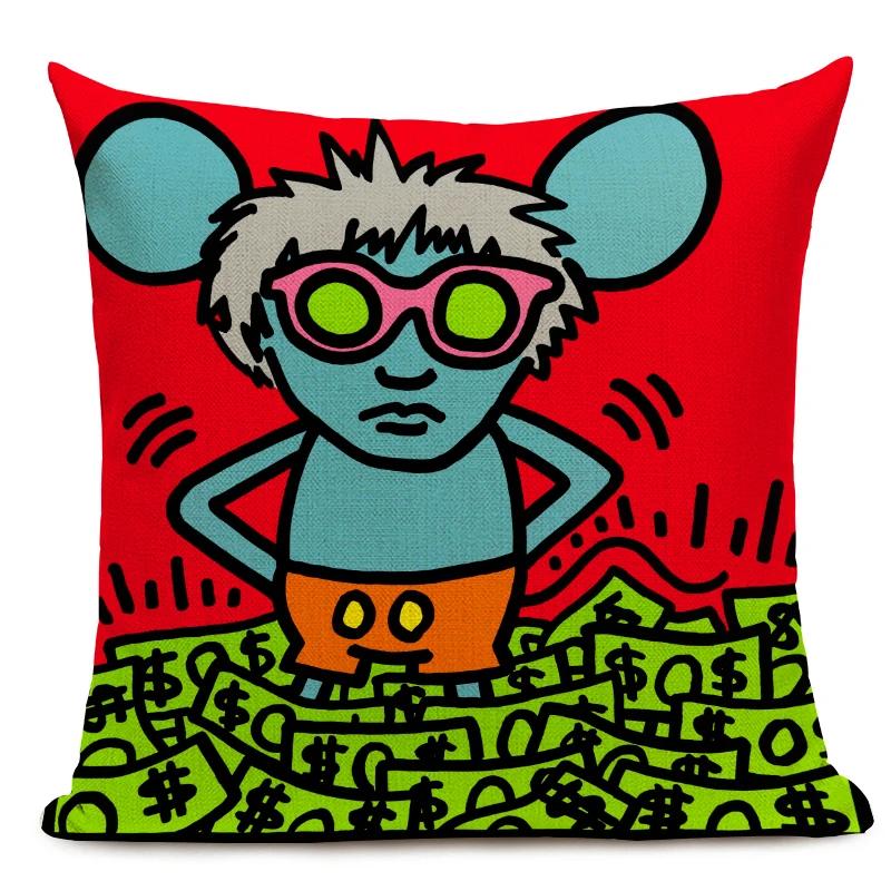 

Чехол для подушки с фигурами в стиле поп-арта и граффити, цветная декоративная наволочка с абстрактным рисунком, квадратная льняная наволочка для подушки 450mm*450mm