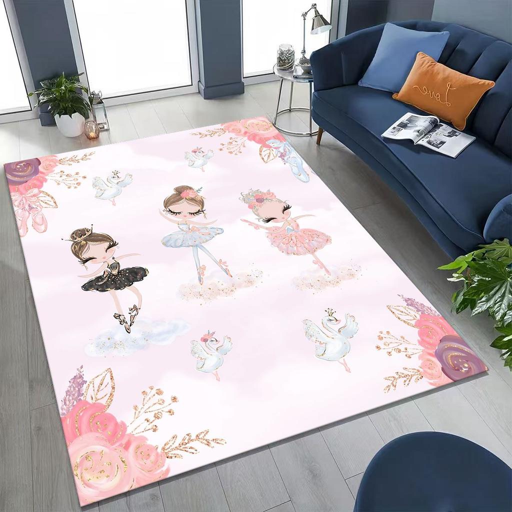 Elegant Ballet Dacing Girl Ballerina Cartoon Rug for Bedroom Living Room Sofa Home Doormat Decor,Large Kids Non-slip Floor Mat