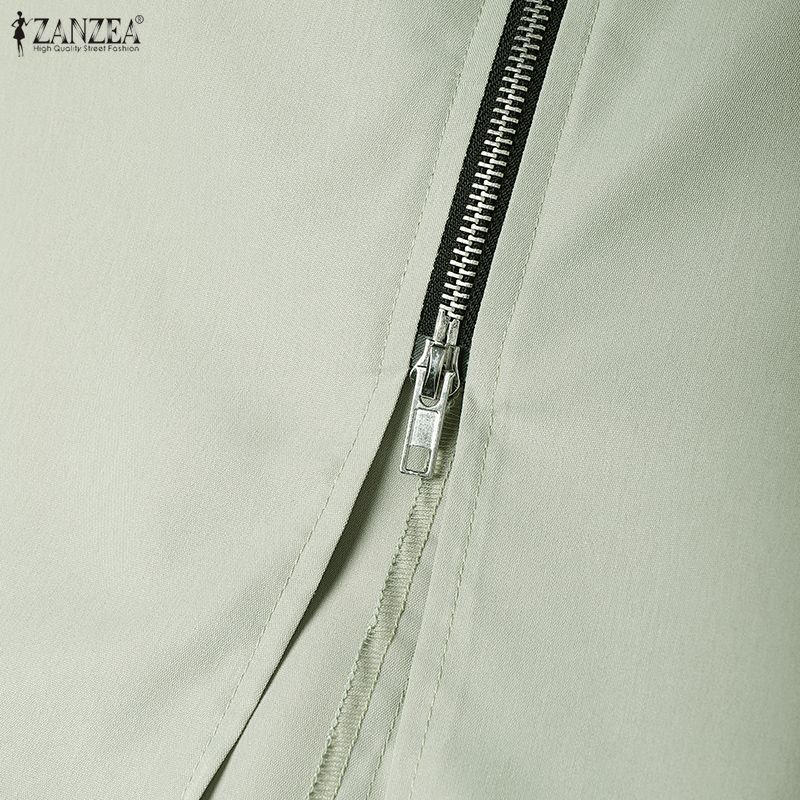 ZANZEA Women Casual Zipper V-Neck Long Sleeve Dress