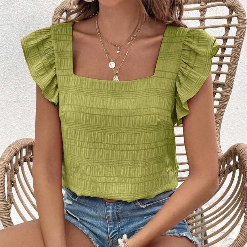 Solid Color Casual Blouses for Women Fashion Summer Fashion Women's Shirts Elegant Sweet Loose Ruffles Sleeve Female Tops