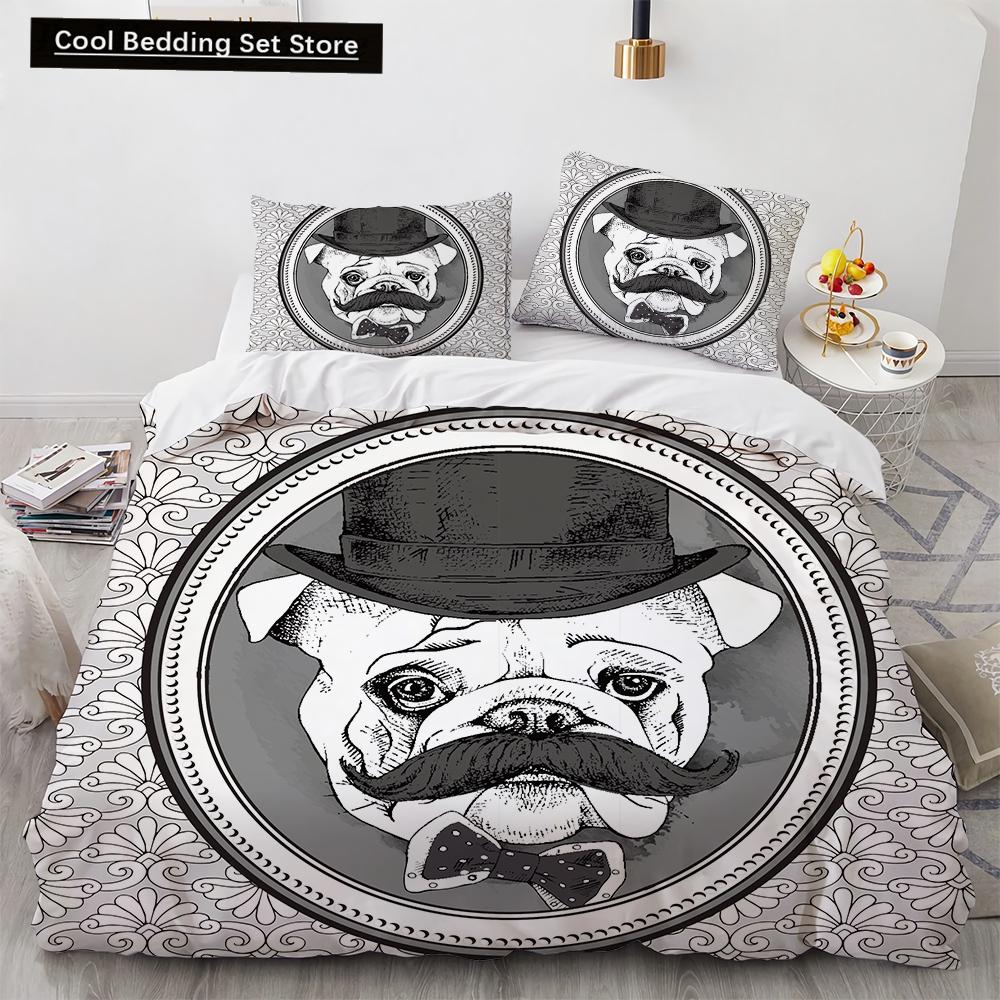 Cartoon Dog King Queen Duvet Cover Lovely Illustrated Pet Puppy bedding set  Animal Quilt Cover 2/3pcs Polyester Comforter Cover