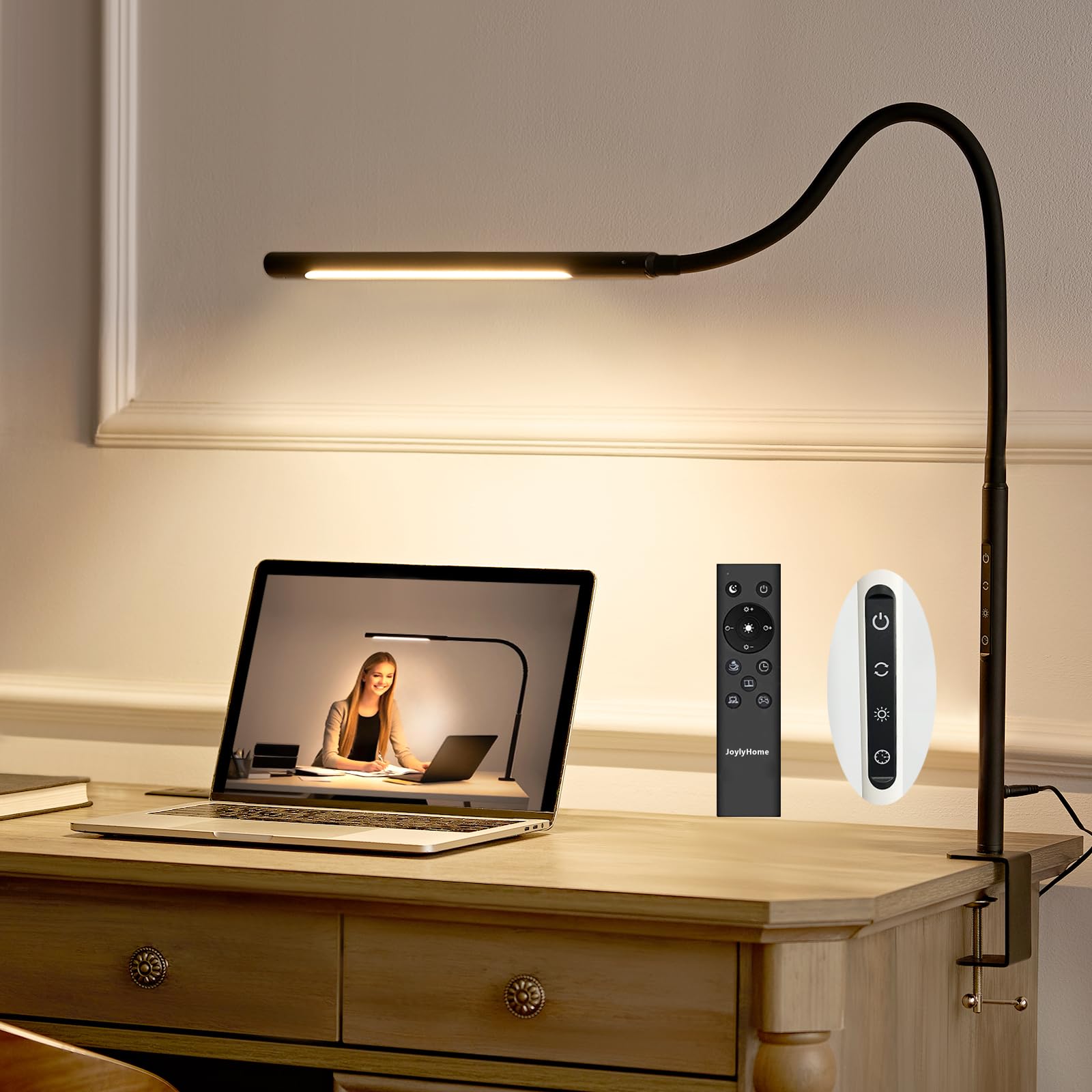 

JoylyHome LED Clip-on Desk Light [Wireless Remote Control, High Brightness, Adjustable Color Temperature and Brightness, Timer Function] With a long