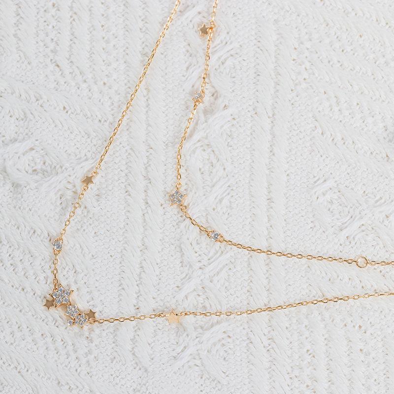 Ins Internet Celebrity Double-layer Clavicle Chain S925 Sterling Silver Gold-plated Zircon Shiny Necklace Can Be Used As A Bracelet