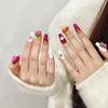 100% HANDMADE Long T Coffin Shape Cartoon Hand Painted Strawberry Jam Berry Color Frosted Three-dimensional Pattern Fake Nails Art Reusable Fake