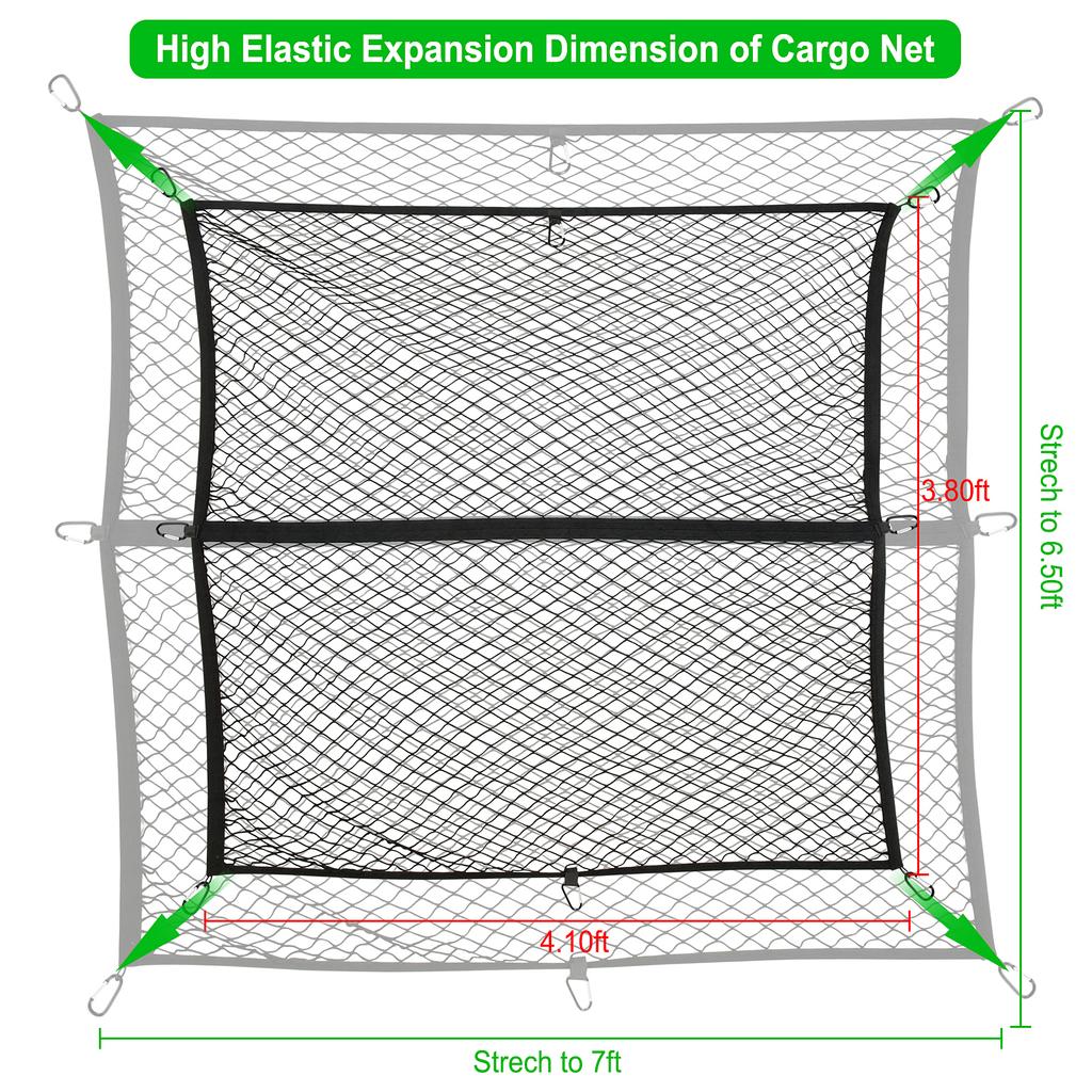 Cargo Net for Pickup Truck Bed Travel Luggage Net Mesh with  8 Metal Carabiners Stretches to 7.0' x 6.5' Truck Bed Accessories