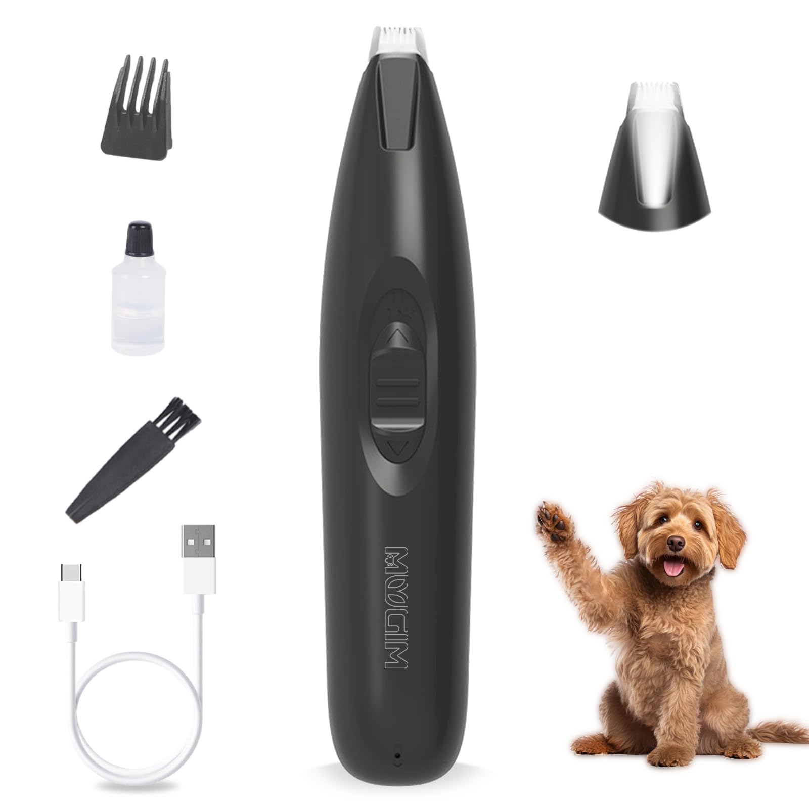 

MUGIM Мини машинка для стрижки домашних животных для собак и для лап и тихая детализация Две скорости Сзади Вокруг дома Беспроводная Ультра Для USB Перезаряжаемая Кошки, Лапы, Дизайн, чёрный