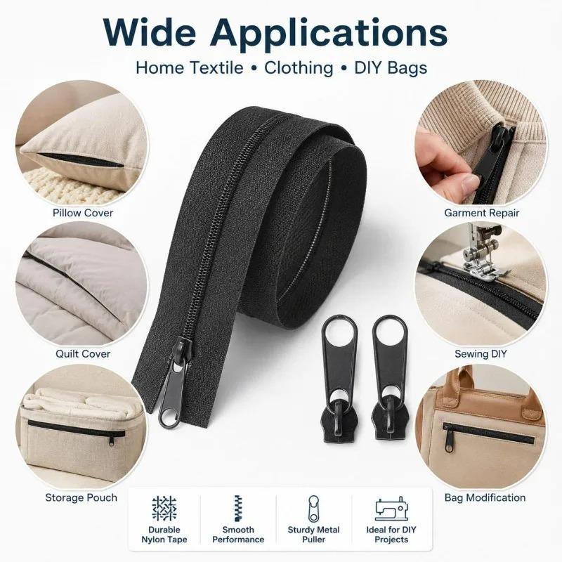 No.3 No.5 Long Nylon Coil Zippers with Auto-lock Zipper Slider for Clothing Bags Luggage Backpack DIY Craft Sewing Accessories