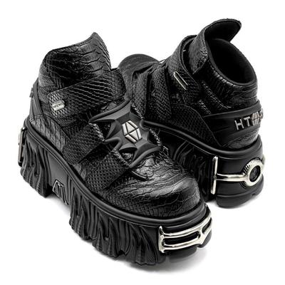 Botas Punk de Plataforma de Cano Alto com Estampa de Cobra Preta para Mulheres