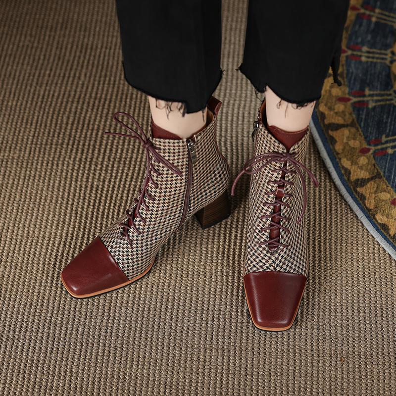 Fashion 2025 Microfiber Women Boots HOT SALES Autumn Shoes for Women Winter Handmade Boots Square Toe Chunky Heel Shoes Zapatos Mujer