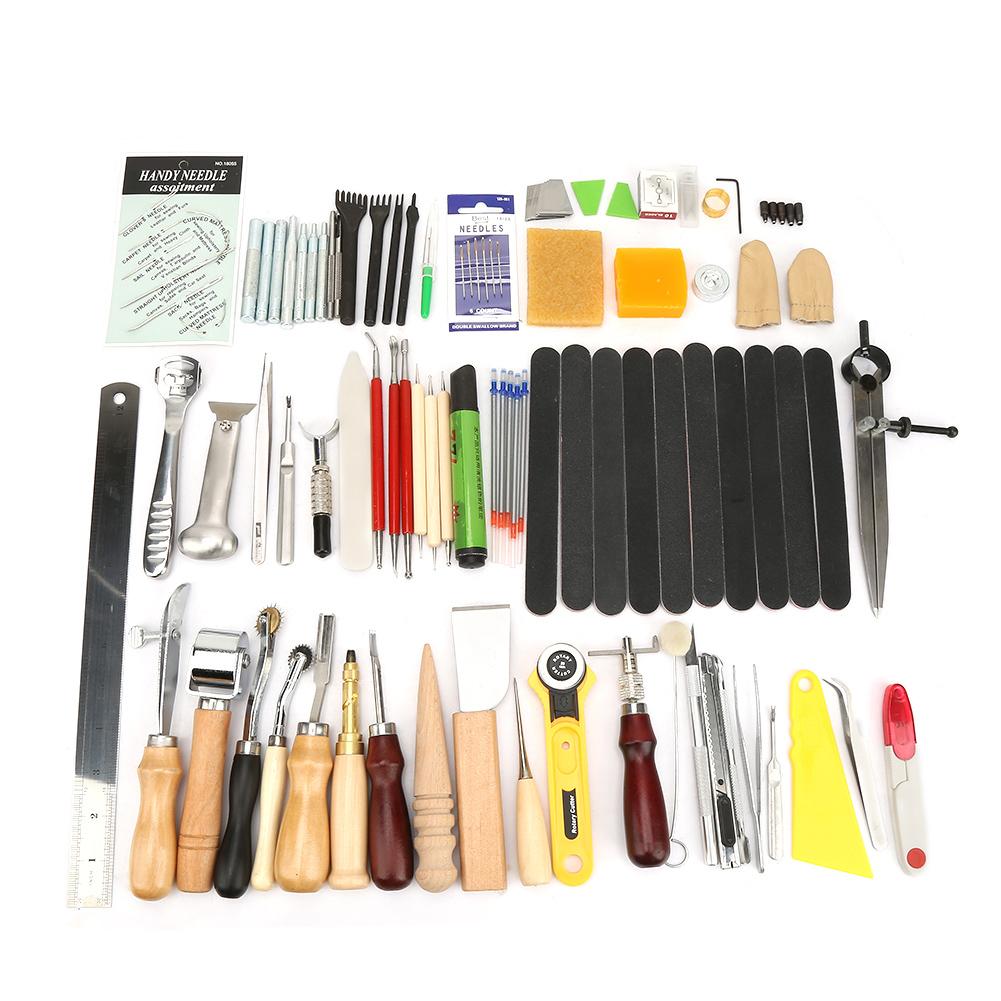 60 Pcs Leather Craft Tool for Sewing Stitching Carving Leather Working Tool Set
