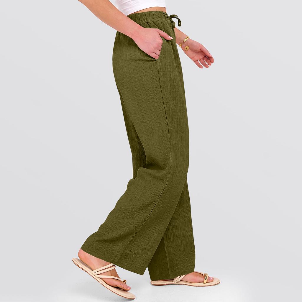 Women's Loose-fitting, -color, Straight-leg Casual Pants With Drawstring And Pockets.