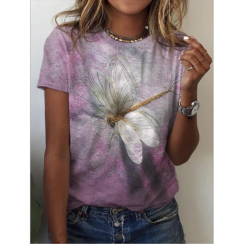 O-Neck 3d Butterfly Print T Shirt Women's T-shirt Summer Fashion Short Sleeve Tops Oversized Summer Top Female Clothing