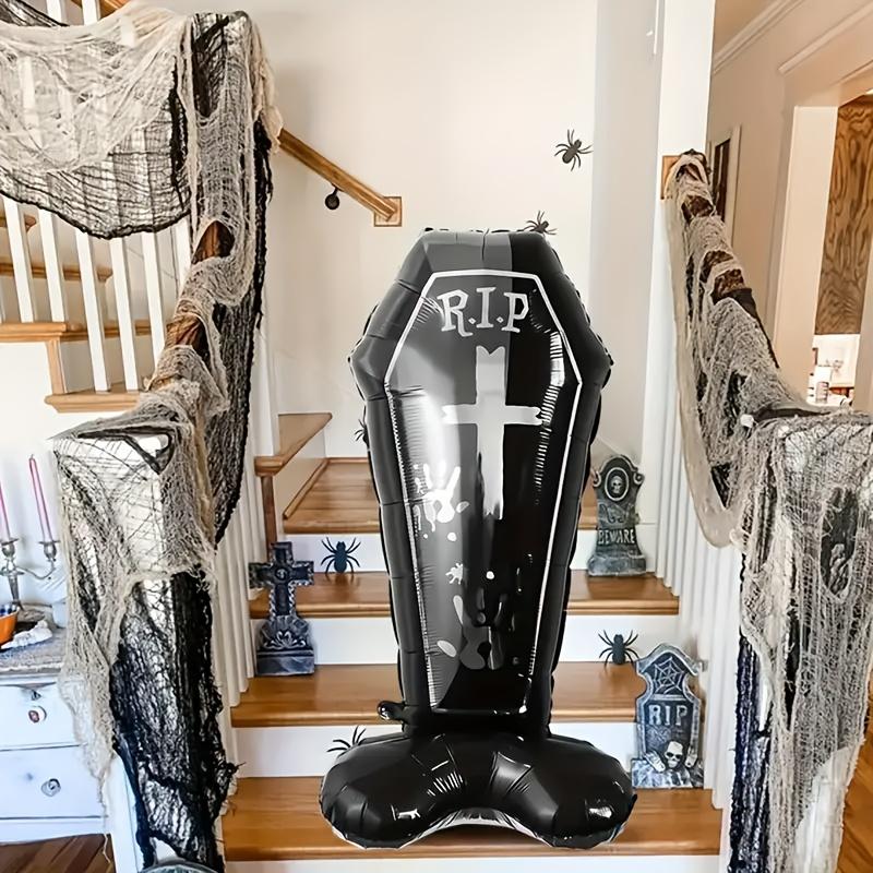 1pc Black Coffin Balloon Halloween Cross Pattern Aluminum Film Balloon Horror Theme Party Decoration Indoor and Outdoor Ornament