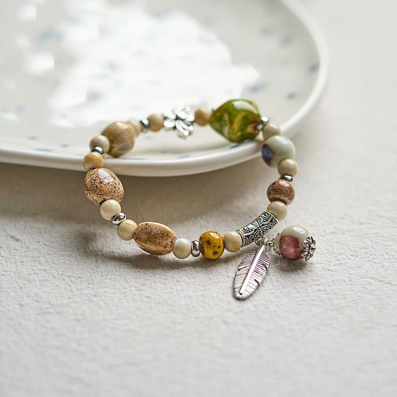 Jingdezhen Ceramic Bracelet Jewelry Ten Yuan Three Strings Niche National Style Cultural Play Ethnic Style Bracelet Wholesale