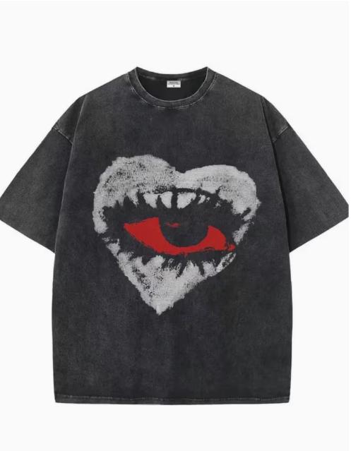 Vintage Washed Black TShirt Retro Skeleton Abstract Graphic Print Casual Streetwear Tee S